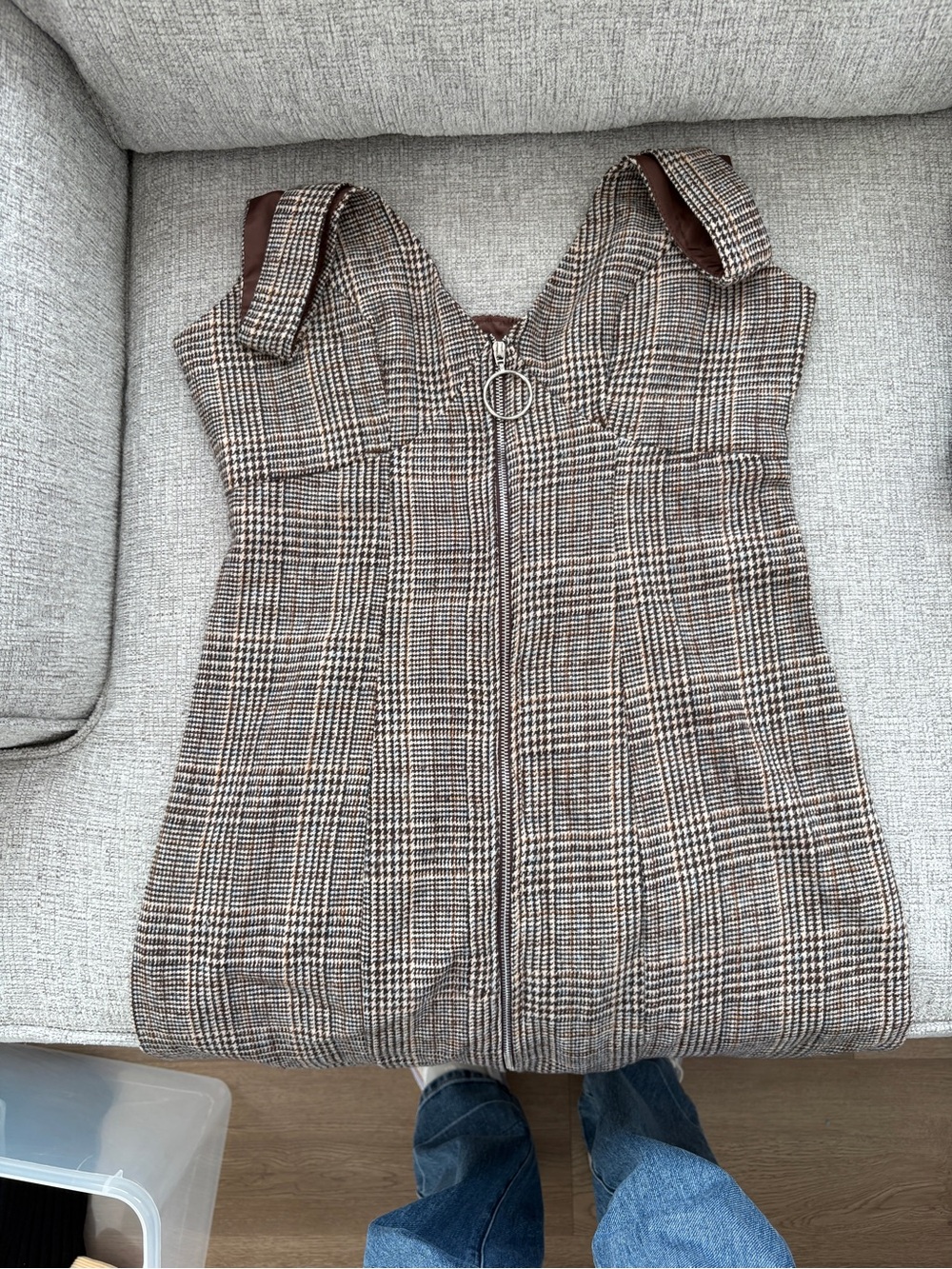 SHEIN Brown Plaid Lined Dress